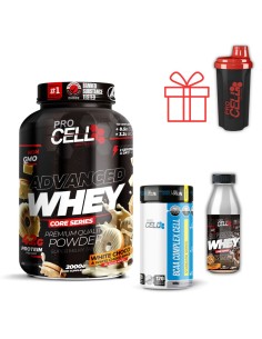 Pack whey core 2kg + bcaa complex cell+ shaker+ monodosis